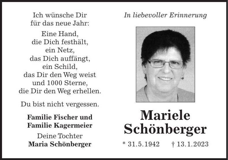 Traueranzeige Mariele Schönberger