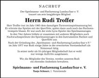 Traueranzeige Troffer Rudi