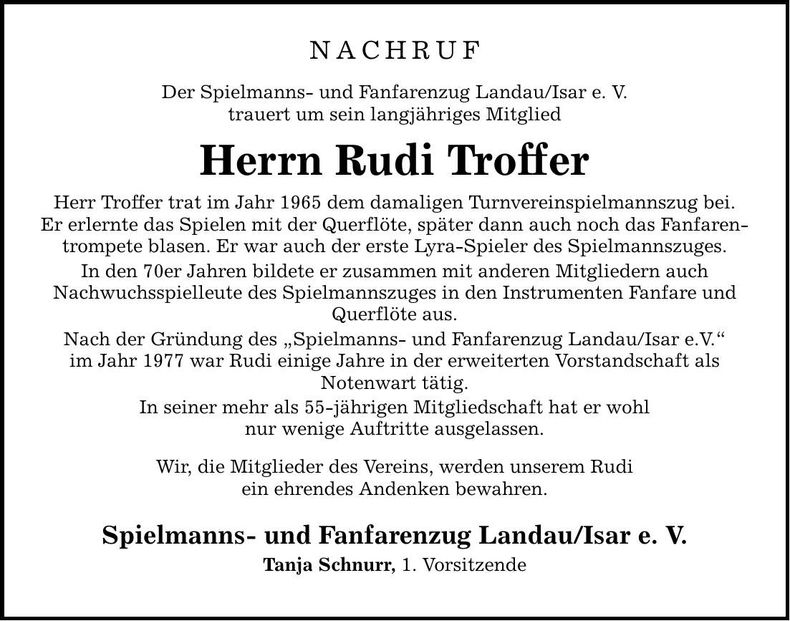 Traueranzeige Troffer Rudi