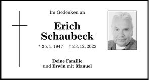 Traueranzeige Erich Schaubeck