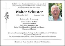 Traueranzeige Walter Schuster