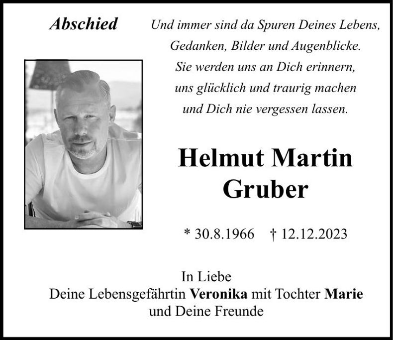Traueranzeige Helmut Martin Gruber