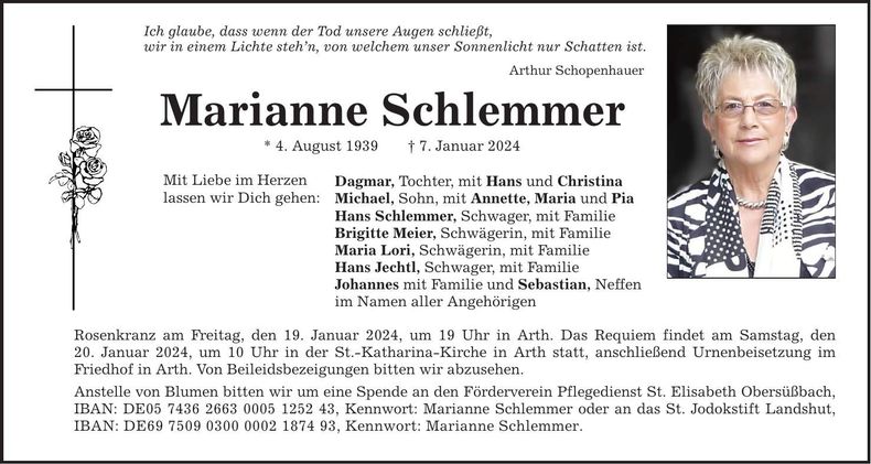 Traueranzeige Marianne Schlemmer