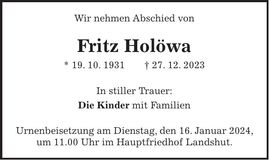 Traueranzeige Fritz Holöwa