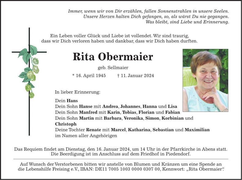 Traueranzeige Rita Obermaier