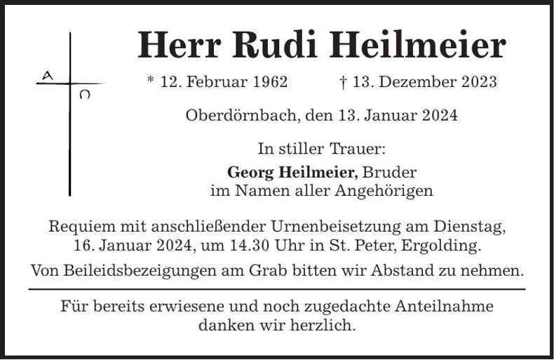 Traueranzeige Rudi Heilmeier