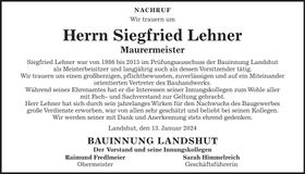 Traueranzeige Siegfried Lehner