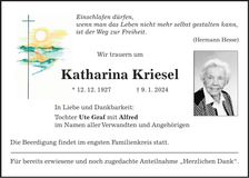 Traueranzeige Katharina Kriesel