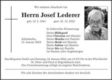 Traueranzeige Josef Lederer