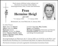 Traueranzeige Hermine Heigl