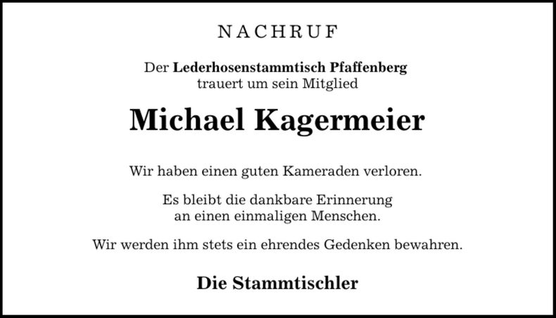 Traueranzeige Michael Kagermeier