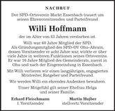 Traueranzeige Willi Hoffmann
