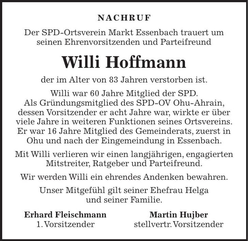 Traueranzeige Willi Hoffmann