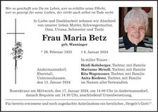Traueranzeige Maria Betz