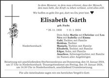 Traueranzeige Elisabeth Gärth