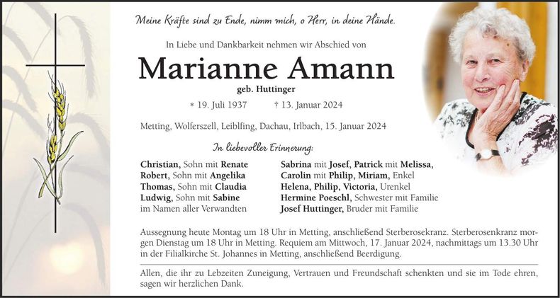 Traueranzeige Marianne Amann