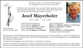 Traueranzeige Josef Mayerhofer
