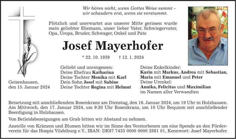Traueranzeige Josef Mayerhofer