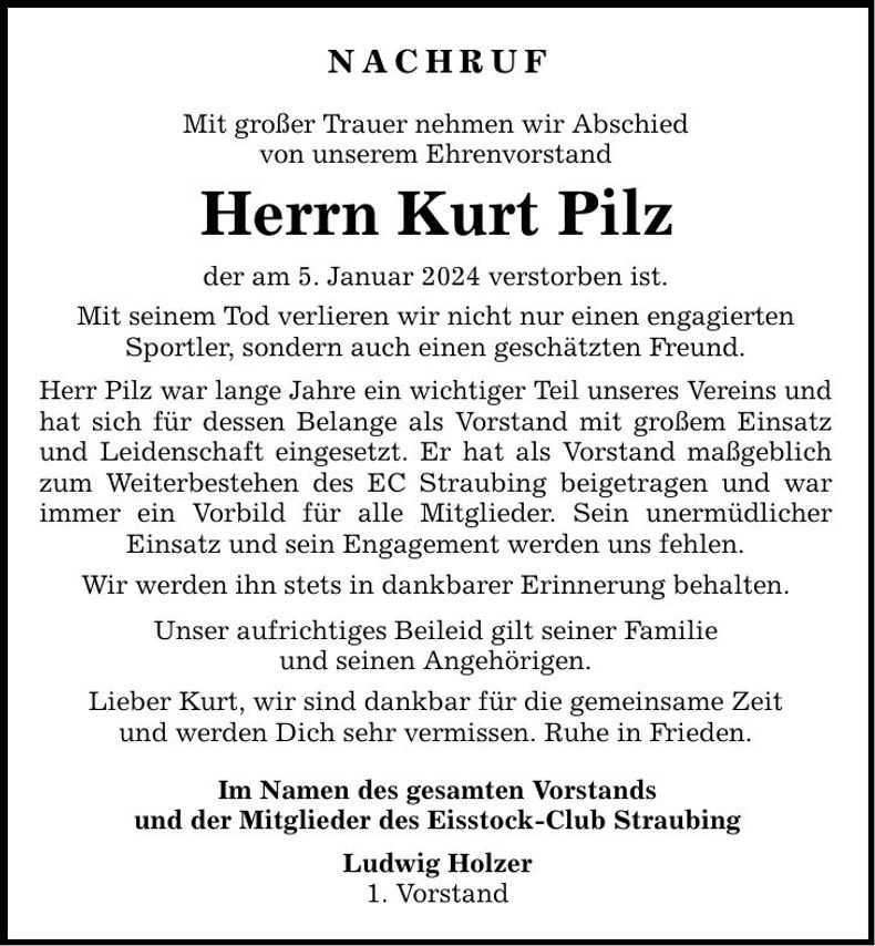 Traueranzeige Kurt Pilz