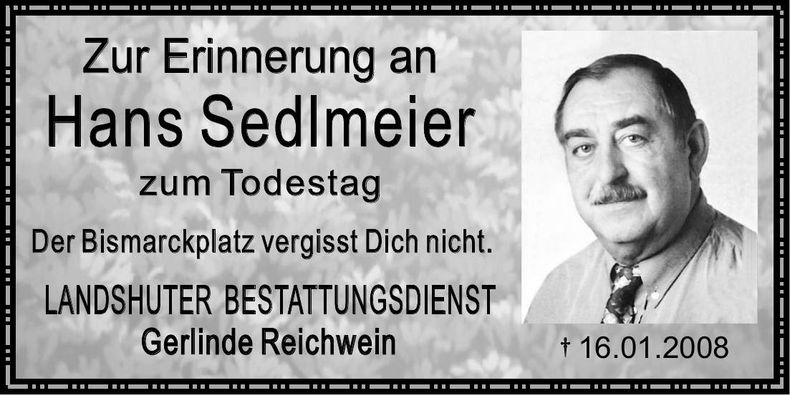 Traueranzeige Hans Sedlmeier