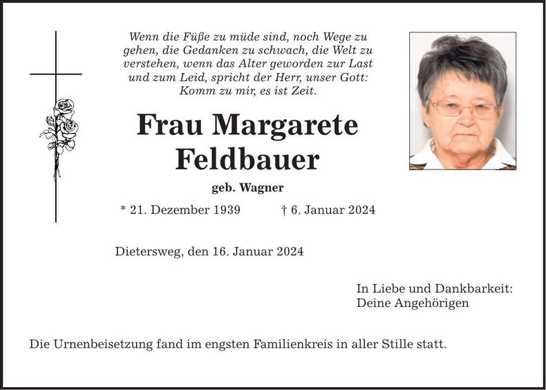 Traueranzeige Margarete Feldbauer