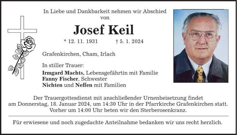 Traueranzeige Josef Keil