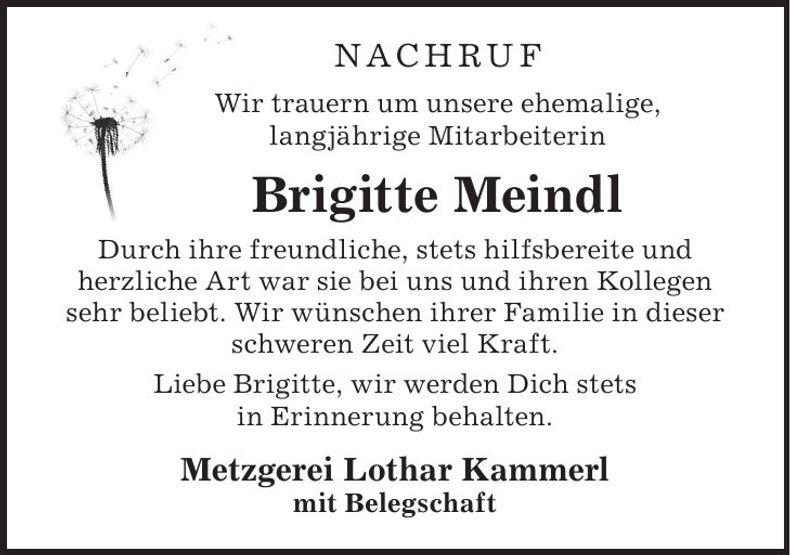 Traueranzeige Brigitte Meindl