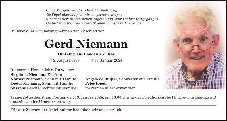 Traueranzeige Gerd Niemann