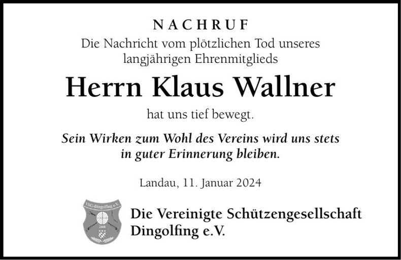 Traueranzeige Klaus Wallner