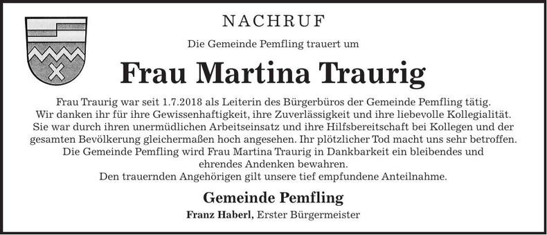 Traueranzeige Martina Traurig