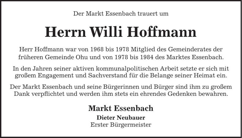 Traueranzeige Willi Hoffmann
