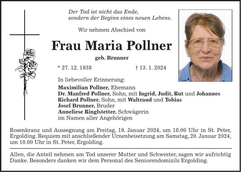 Traueranzeige Maria Pollner