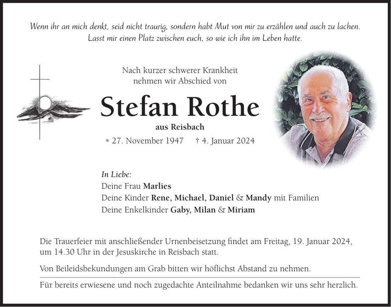 Traueranzeige Stefan Rothe