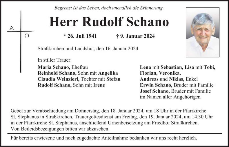 Traueranzeige Rudolf Schano