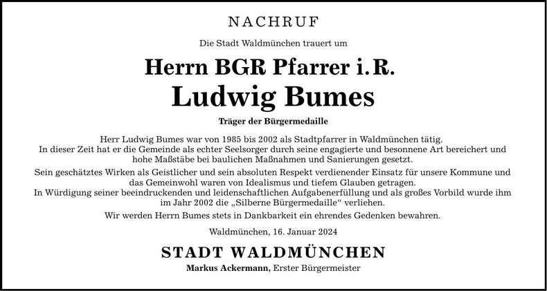 Traueranzeige Ludwig Bumes