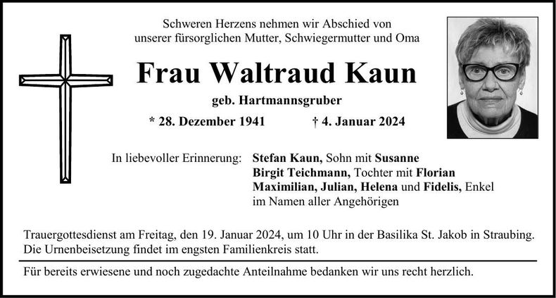 Traueranzeige Waltraud Kaun