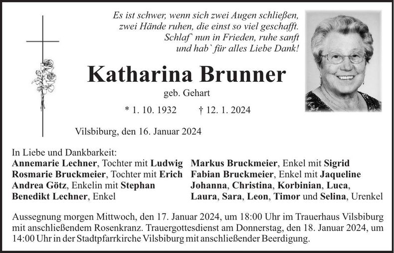 Traueranzeige Katharina Brunner