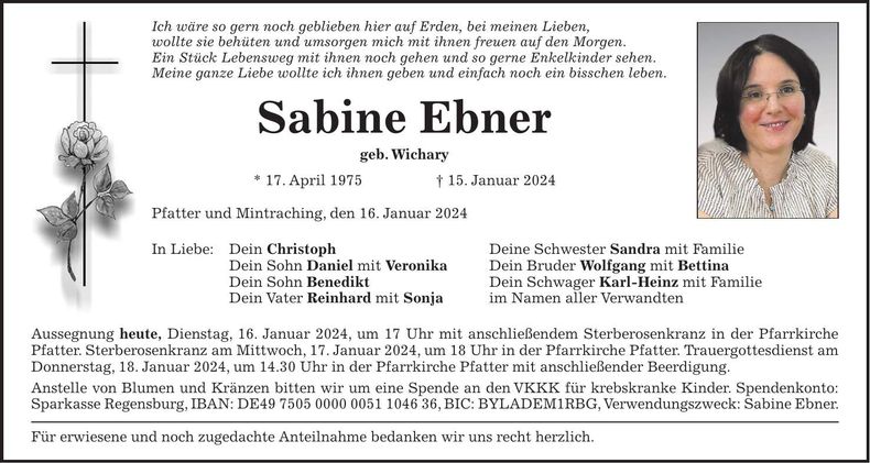 Traueranzeige Sabine Ebner