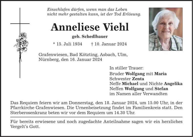 Traueranzeige Anneliese Viehl