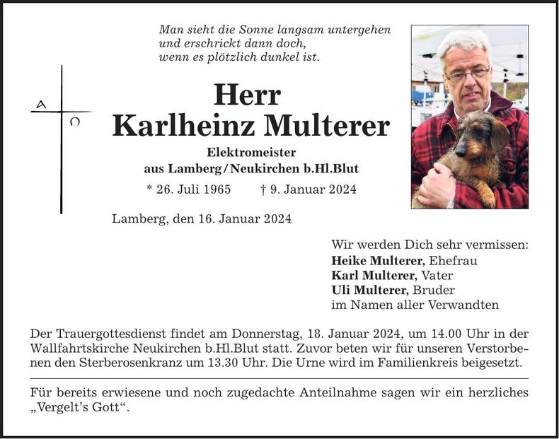 Traueranzeige Karlheinz Multerer