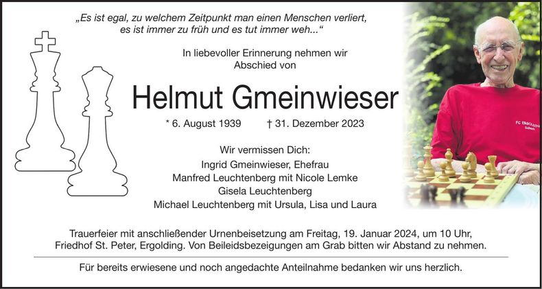 Traueranzeige Helmut Gmeinwieser