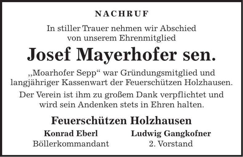 Traueranzeige Josef Maxrthofer