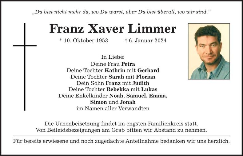 Traueranzeige Franz Xaver Limmer