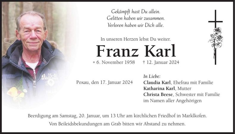 Traueranzeige Franz Karl