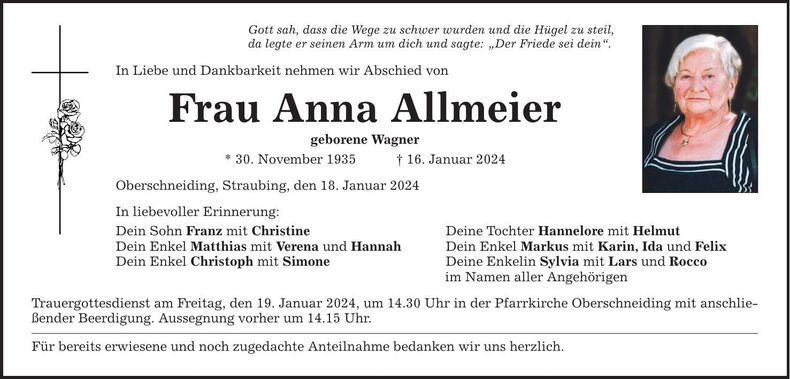 Traueranzeige Anna Allmeier