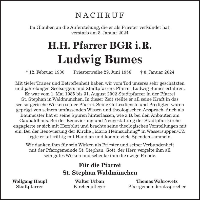 Traueranzeige Ludwig Bumes