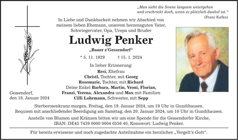 Traueranzeige Ludwig Penker