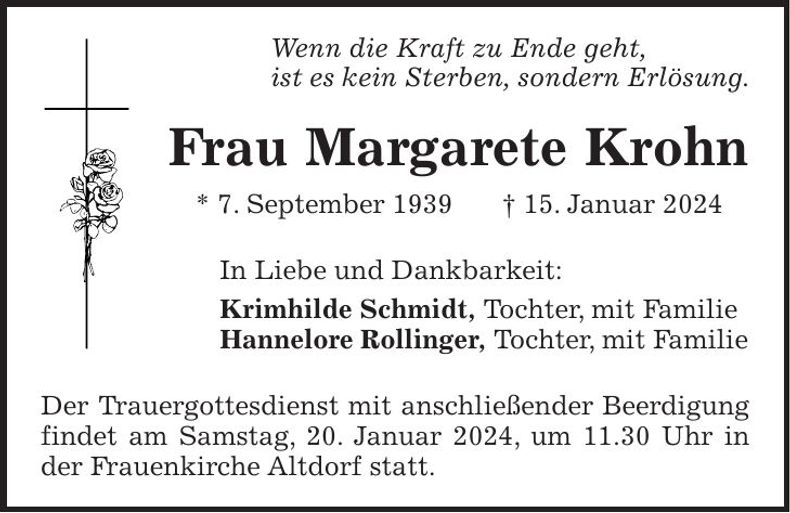Traueranzeige Margarete Krohn