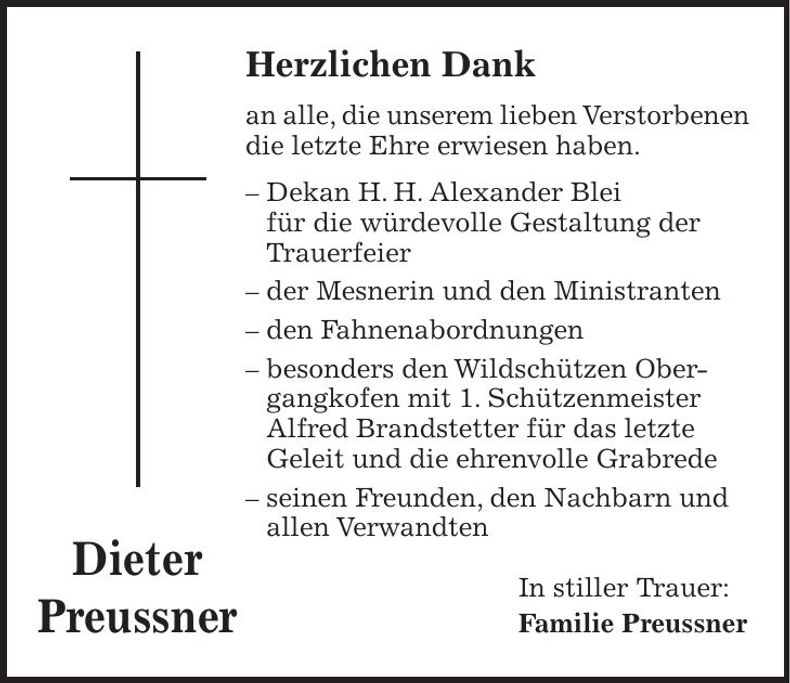 Traueranzeige Dieter Preussner