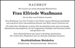 Traueranzeige Elfriede Waaßmann